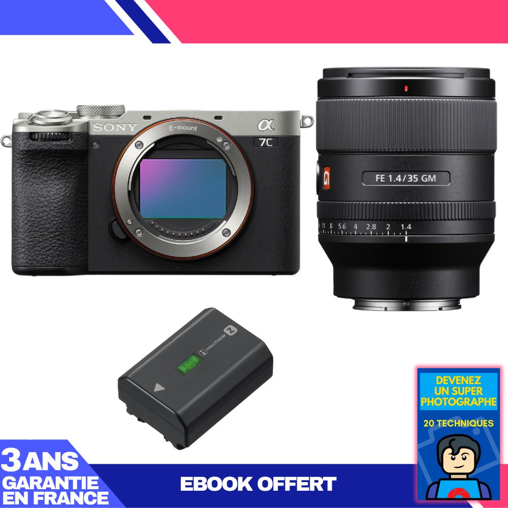 Sony A7C II Silver Kit with FE 35mm f/1.4 GM and 1x NP-FZ100 + Ebook