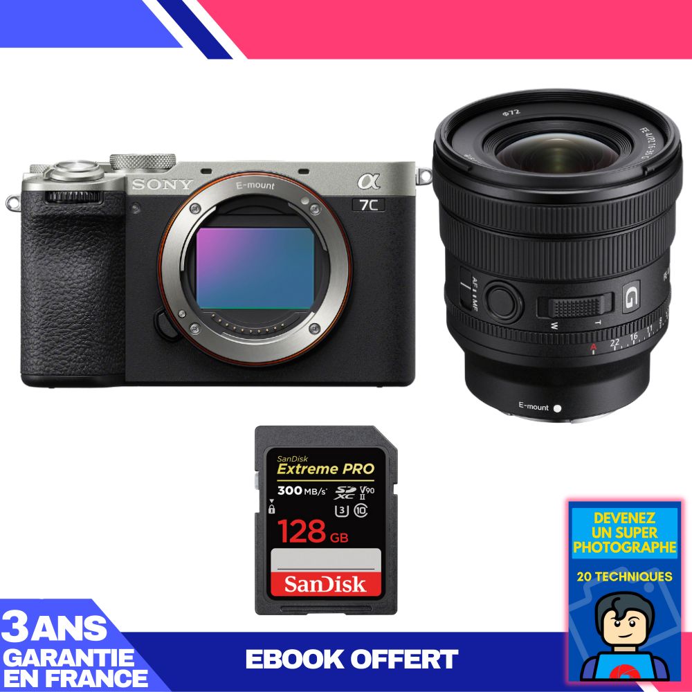 Sony A7C II Silver Kit with FE PZ 16-35mm f/4 G Lens + 128GB SanDisk Extreme PRO UHS-II SDXC Card