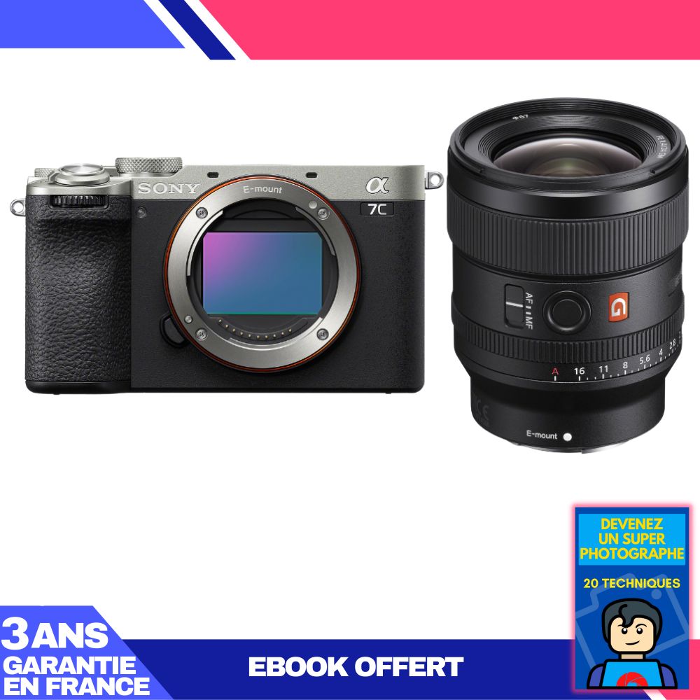 Sony A7C II Silver Camera Kit with FE 24mm f/1.4 GM Lens and Ebook