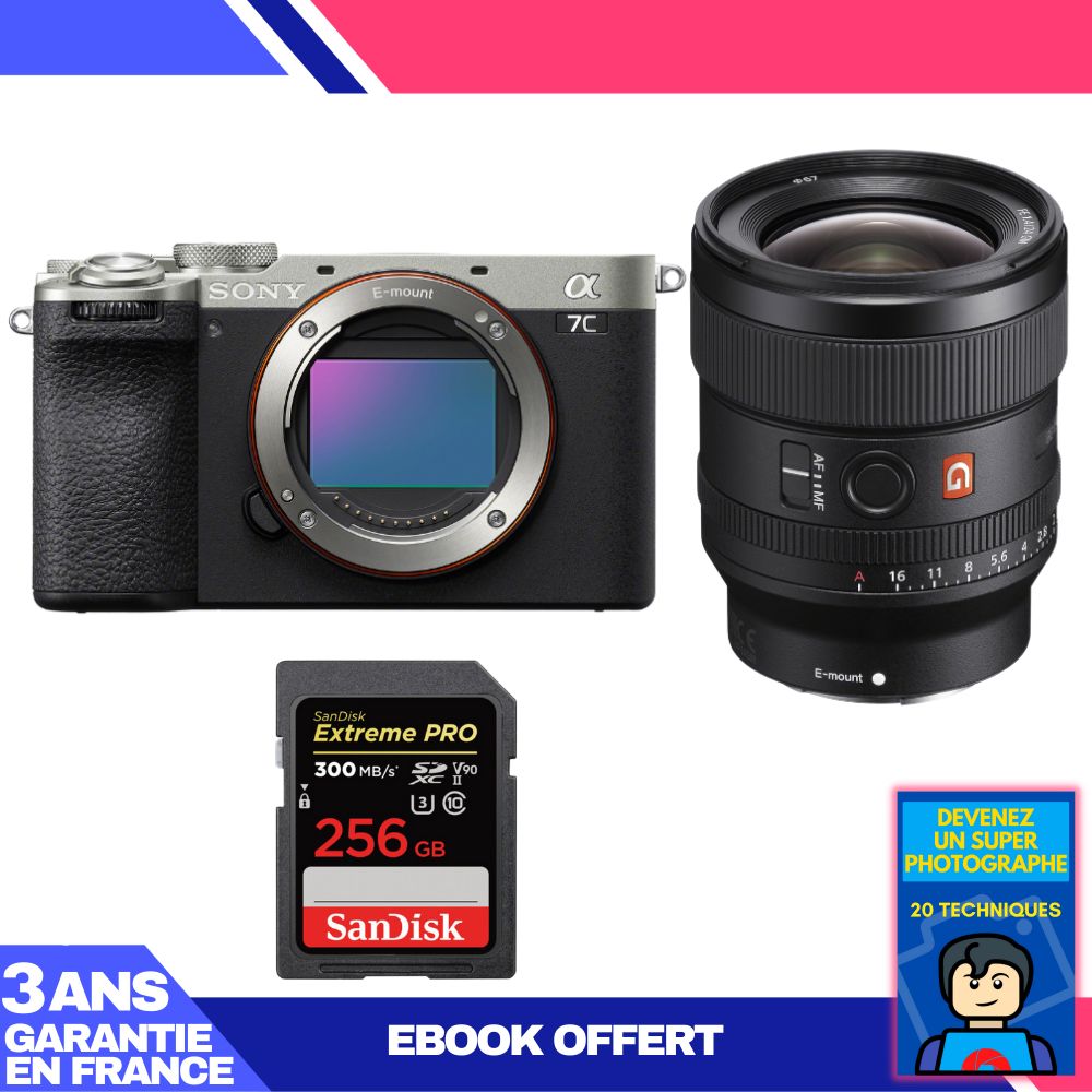 Sony A7C II Silver Camera Kit with FE 24mm f/1.4 GM Lens and SanDisk 256GB Card