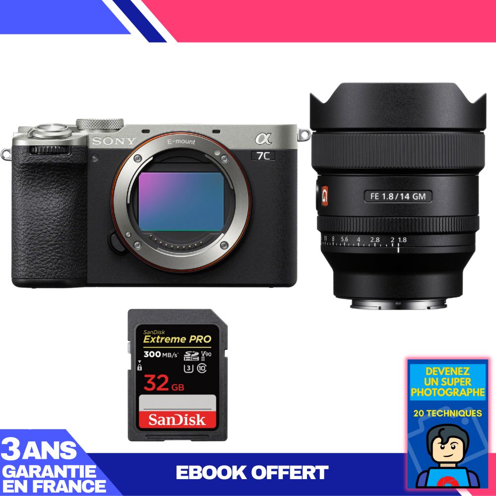 Sony A7C II Silver Kit with FE 14mm f/1.8 GM and SanDisk 32GB Card