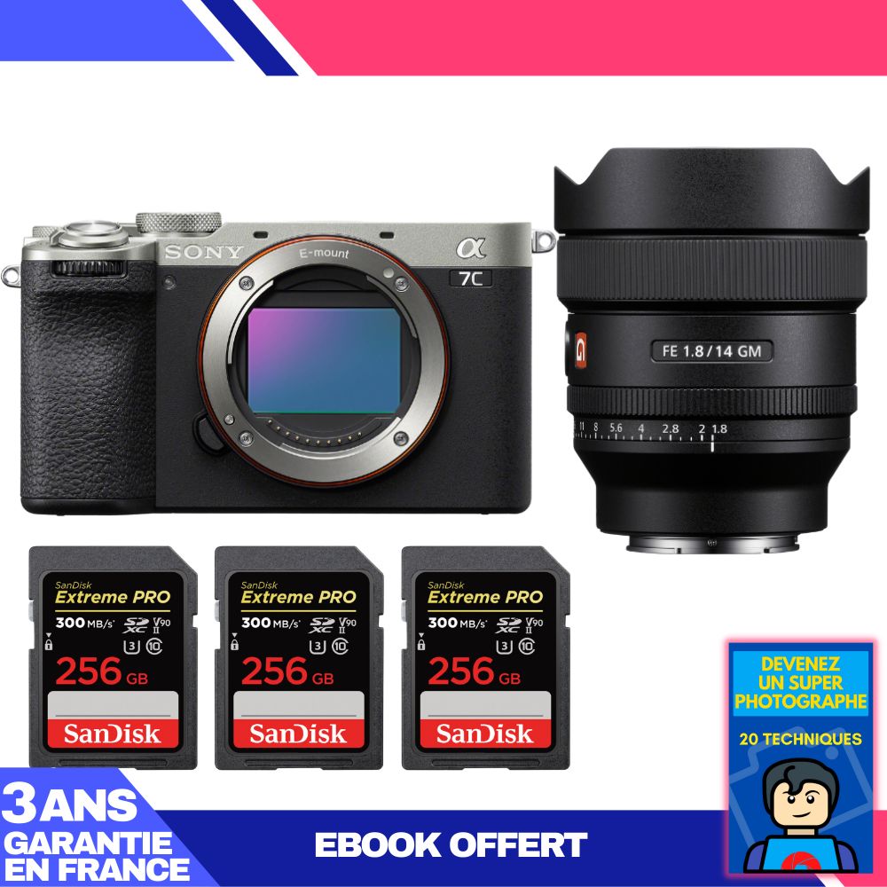 Sony A7C II Silver Kit with FE 14mm f/1.8 GM Lens + 3x 256GB SanDisk Extreme PRO UHS-II SDXC Cards