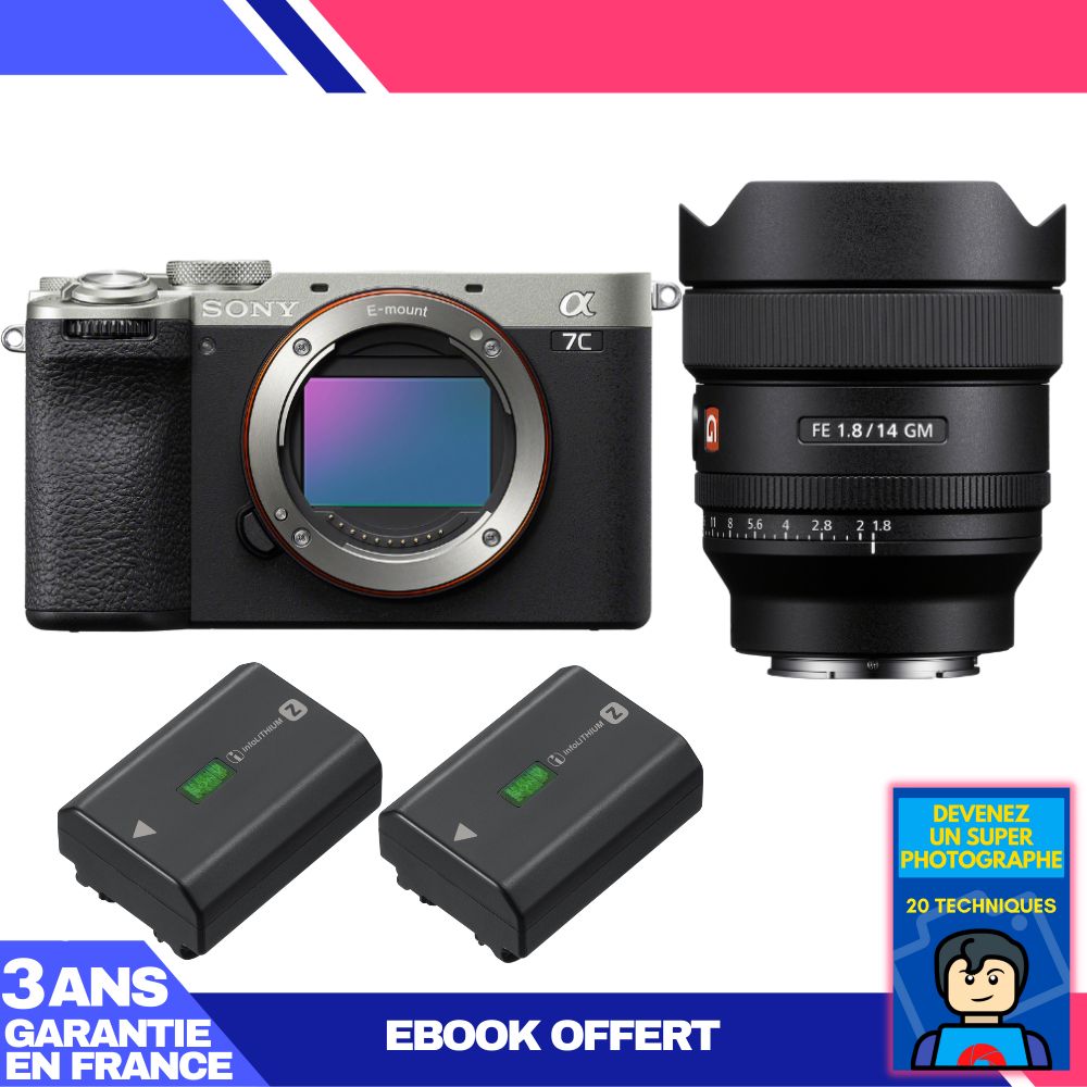 Sony A7C II Silver Camera Kit with FE 14mm f/1.8 GM Lens + 2 Sony NP-FZ100 Batteries + 'Become a Master Photographer' Ebook