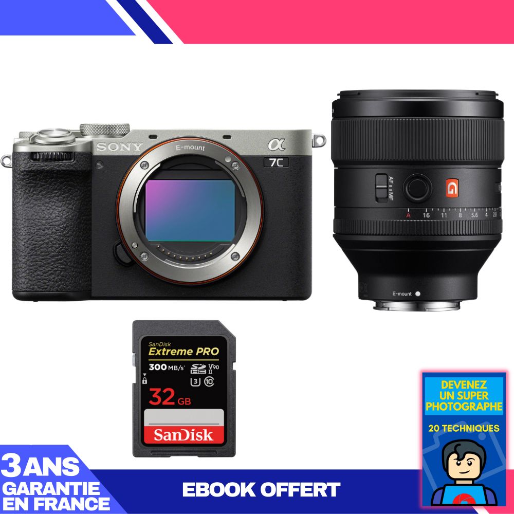 Sony A7C II Silver Camera Kit with FE 85mm f/1.4 GM Lens + SanDisk 32GB Extreme PRO SD Card