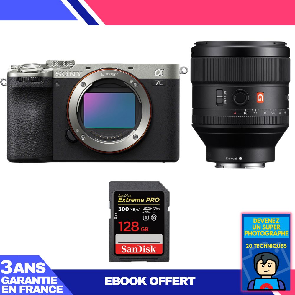 Sony A7C II Silver Camera Kit with FE 85mm f/1.4 GM Lens and SanDisk 128GB SD Card