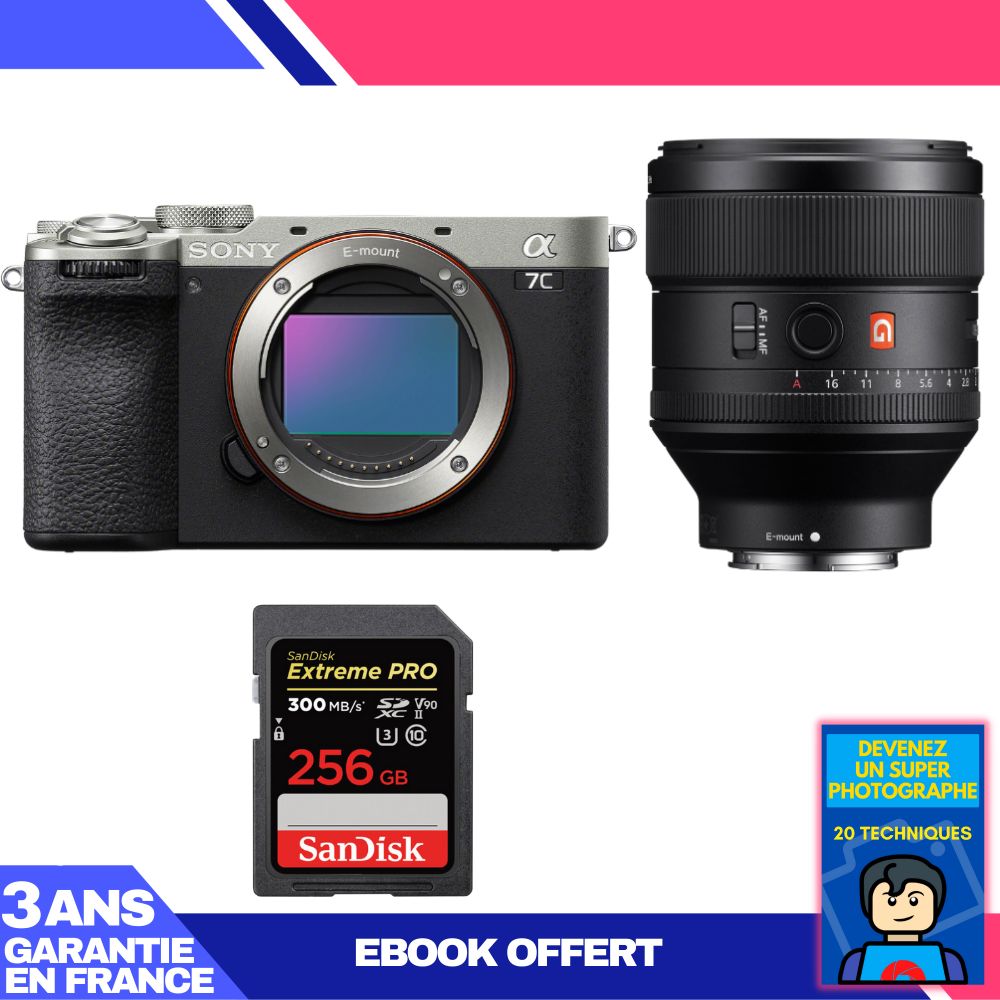 Sony A7C II Silver Kit with FE 85mm f/1.4 GM and 256GB SanDisk Extreme PRO SD Card