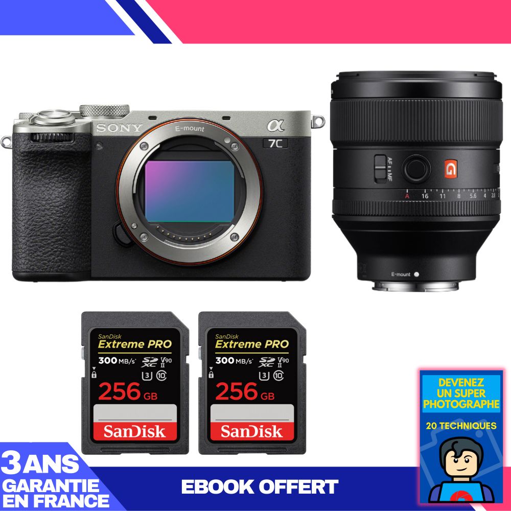 Sony A7C II Silver Kit with FE 85mm f/1.4 GM and 2x SanDisk 256GB Extreme PRO UHS-II SDXC Cards