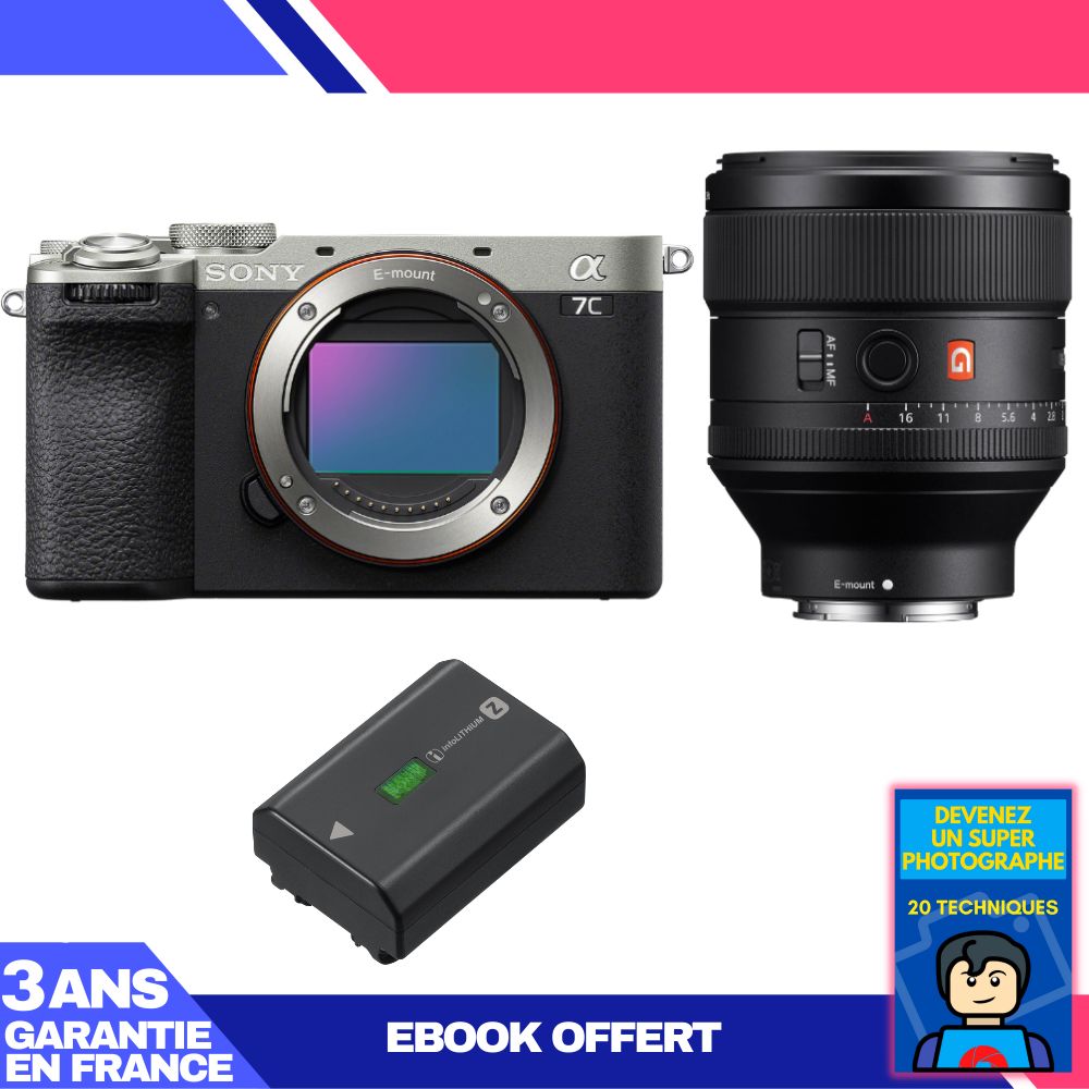 Sony A7C II Silver Kit with FE 85mm f/1.4 GM Lens + NP-FZ100 Battery + 'Become a Super Photographer' Ebook