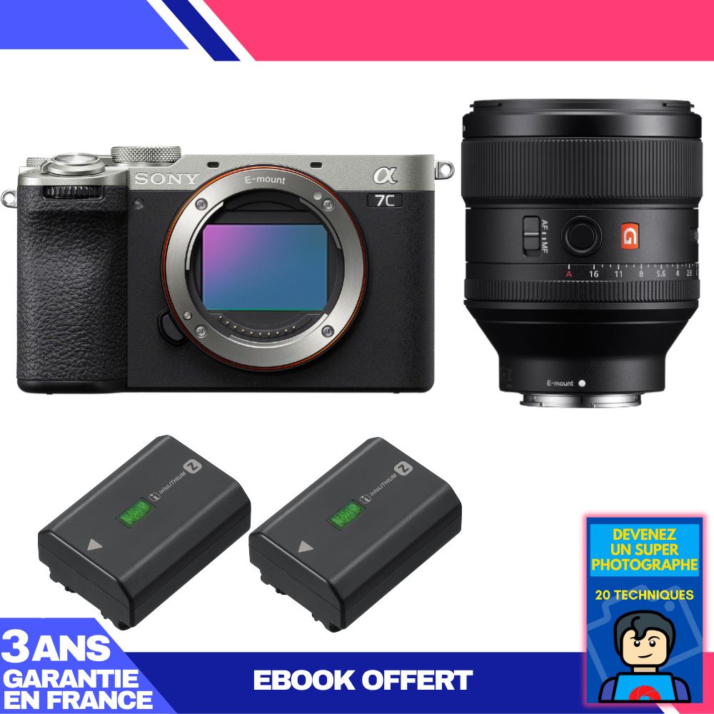 Sony A7C II Silver Camera Kit with FE 85mm f/1.4 GM Lens + 2 Sony NP-FZ100 Batteries + 'Become a Super Photographer' Ebook