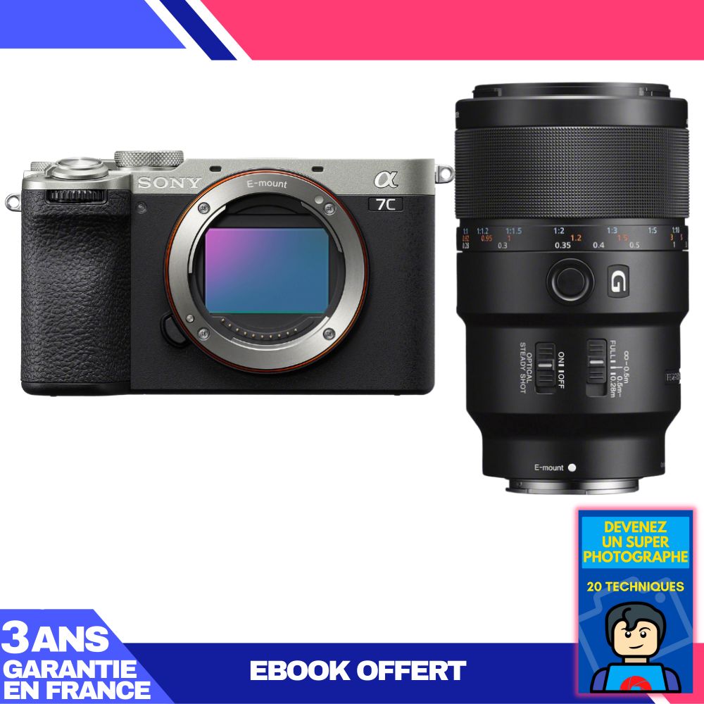 Sony A7C II Silver Camera Kit with FE 90mm f/2.8 Macro G OSS Lens and Ebook