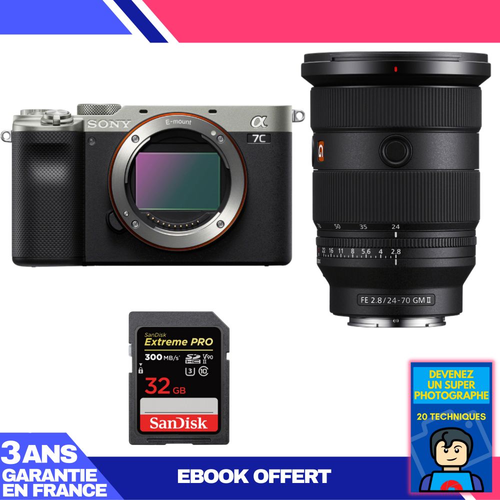 Sony A7C II Silver Camera Kit with FE 24-70mm f/2.8 GM II Lens and SanDisk 32GB SD Card