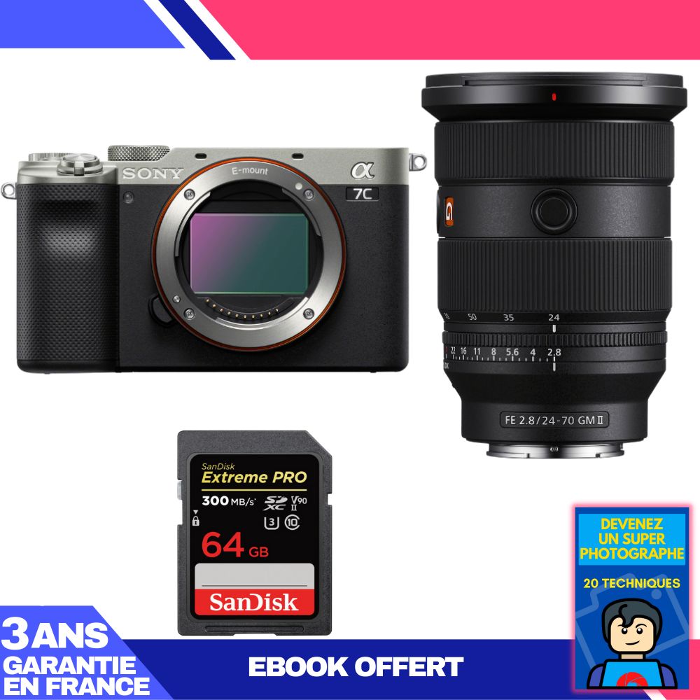 Sony A7C II Silver Kit with FE 24-70mm f/2.8 GM II and SanDisk 64GB Card