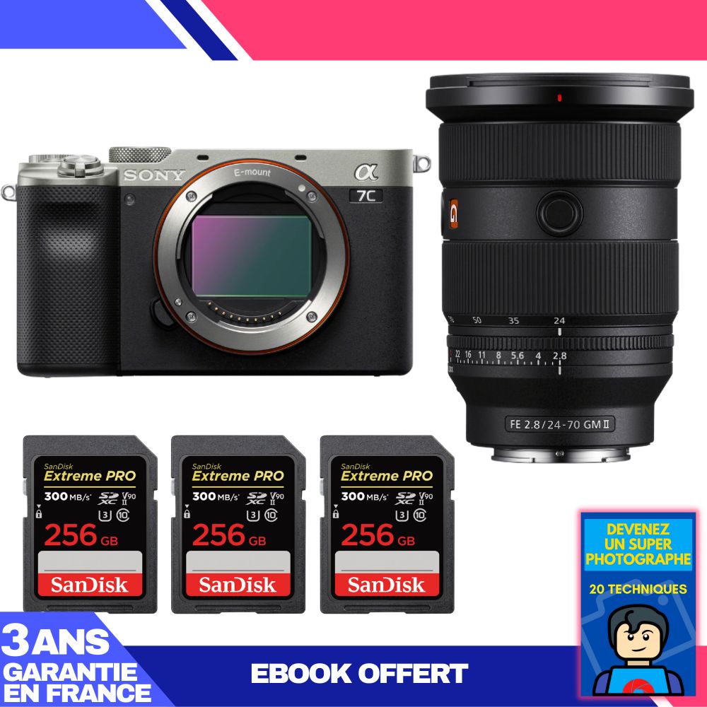 Sony A7C II Silver Camera Kit with FE 24-70mm f/2.8 GM II and SanDisk SD Cards