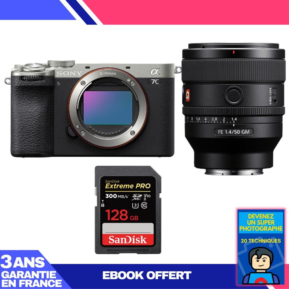 Sony A7C II Silver Kit with FE 50mm f/1.4 GM Lens and SanDisk 128GB Extreme PRO SD Card