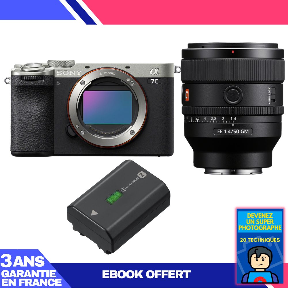 Sony A7C II Silver Kit with FE 50mm f/1.4 GM + NP-FZ100 Battery + 'Become a Super Photographer' Ebook