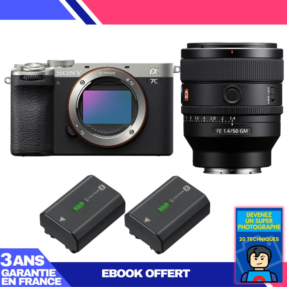 Sony A7C II Silver Camera Kit with FE 50mm f/1.4 GM Lens + 2 NP-FZ100 Batteries + 'Become a Super Photographer' Ebook