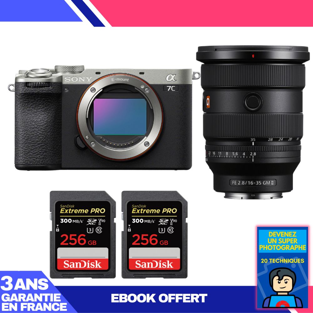 Sony A7C II Silver Kit with FE 16-35mm f/2.8 GM II and 2x 256GB SanDisk Extreme PRO SDXC Cards