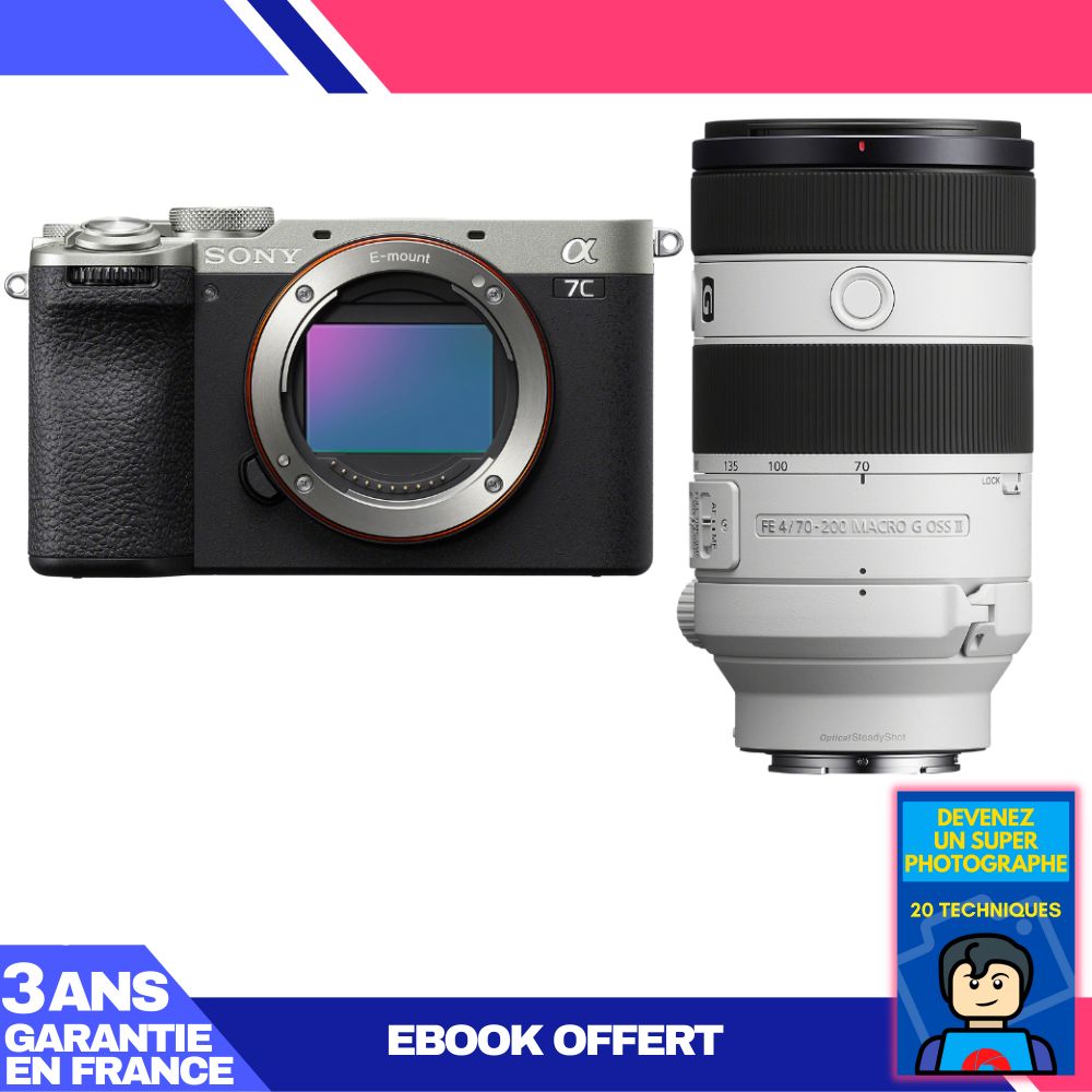 Sony A7C II Silver Kit with FE 70-200mm f/4 Macro G OSS II Lens and Ebook