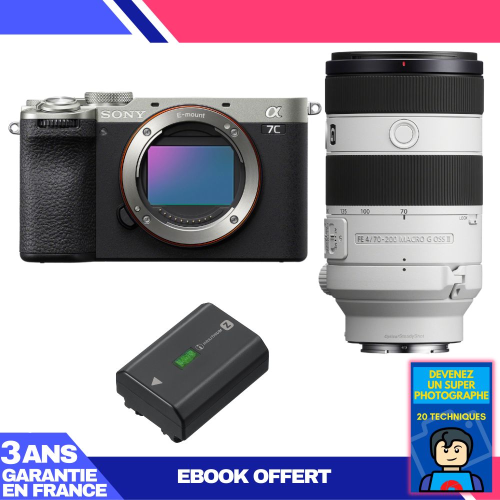 Sony A7C II Silver Kit with FE 70-200mm f/4 Macro G OSS II + NP-FZ100 Battery + 'Become a Super Photographer' Ebook