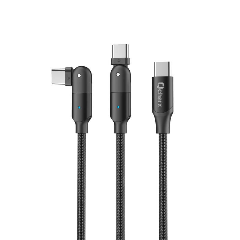 Qchax Melbourne Type-C to Type-C Cable 3A 100W (1.2m) Swiveling Head Aluminium Alloy Black