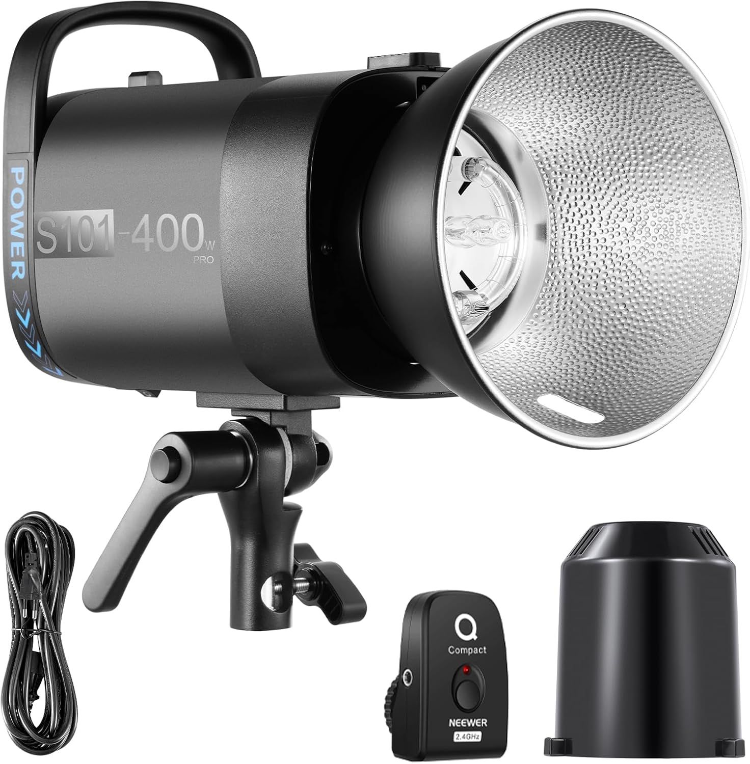 Neewer S101-400W Pro Flash Light with 2.4G Trigger, 150W 400Ws GN65 5600K Modeling Lamp, Bowens Mount Reflector, Silent Fan, Compatible with QPRO