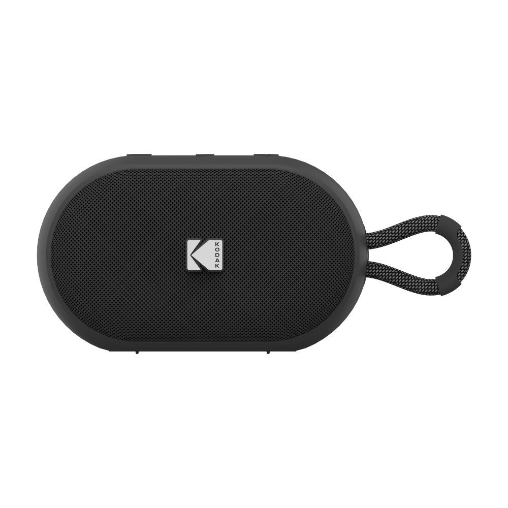 Kodak Wireless Portable Speaker PWS-2284 - Waterproof IPX7, Bluetooth, 6W RMS, TWS Stereo, 1500mAh Battery, 10-12hr Playtime, Hands-Free Function, Silicone Strap, Type-C Cable Included - Black