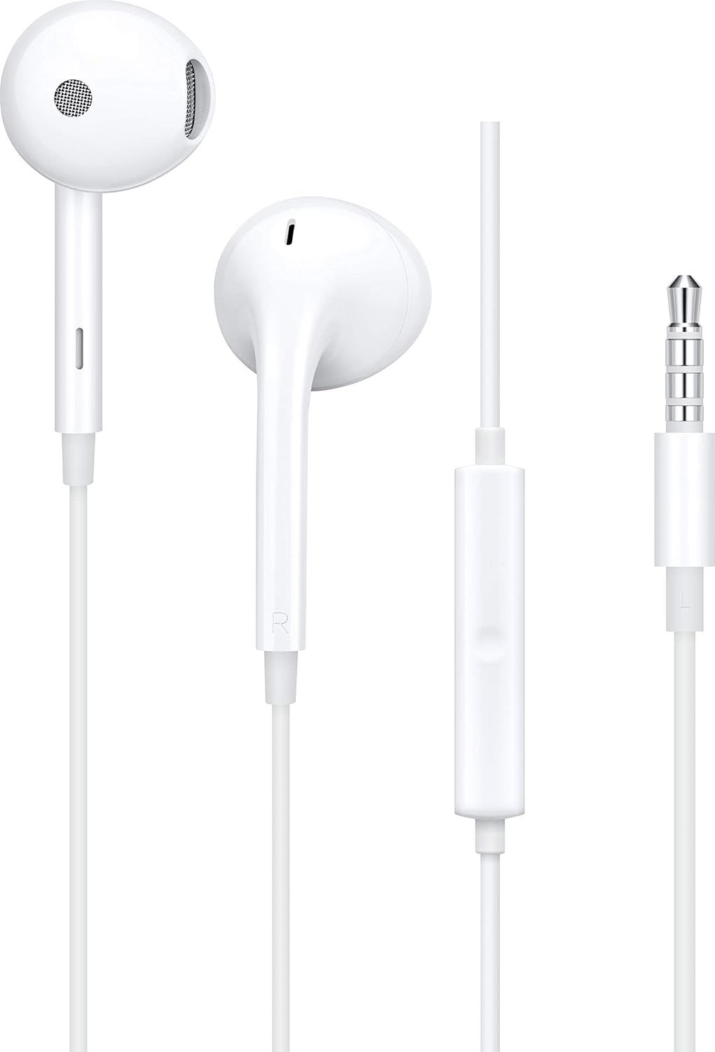ERSAN 3.5mm Stereo Headphone Jack with Remote, Compatible with Oppo Smartphones (A15, A16, A53, A72, A73, A91), White