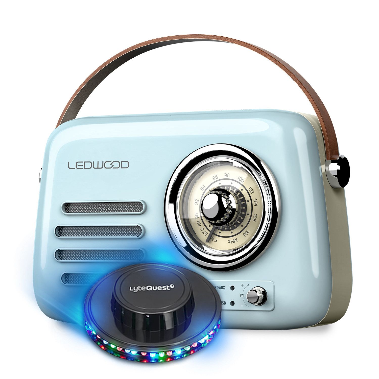 Ledwood ALMA Vintage Portable Radio with LED Light, FM, Bluetooth 5.3, USB Input, 30W Power - 1500mAh Battery