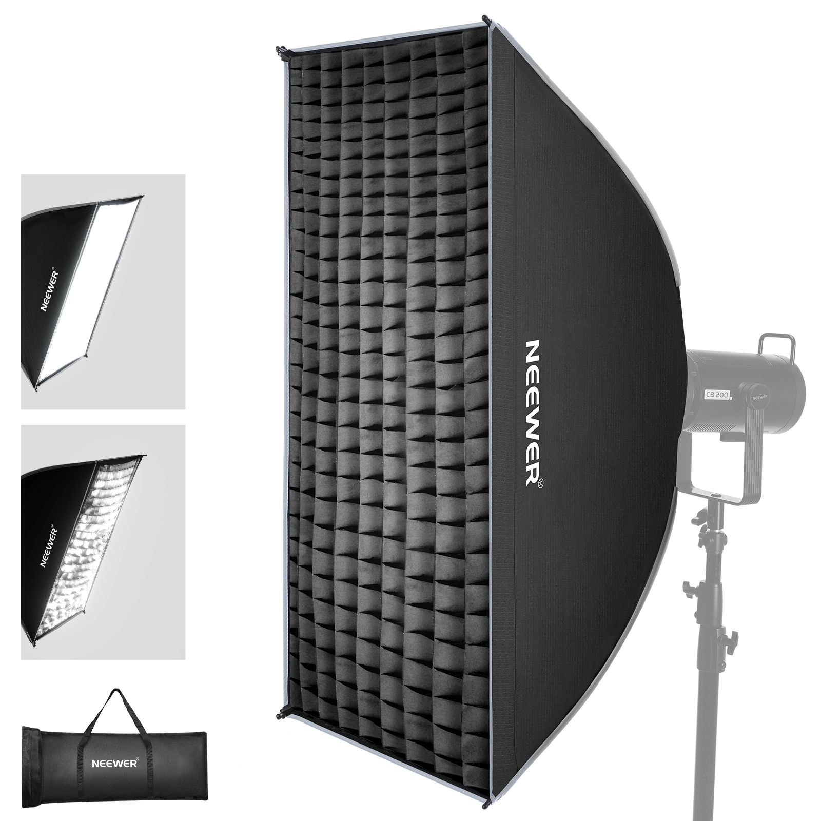 Neewer 24"x35" Softbox Rectangle, Rapid Release Mount with Bowens Ring, Diffusers, Grid, Bag