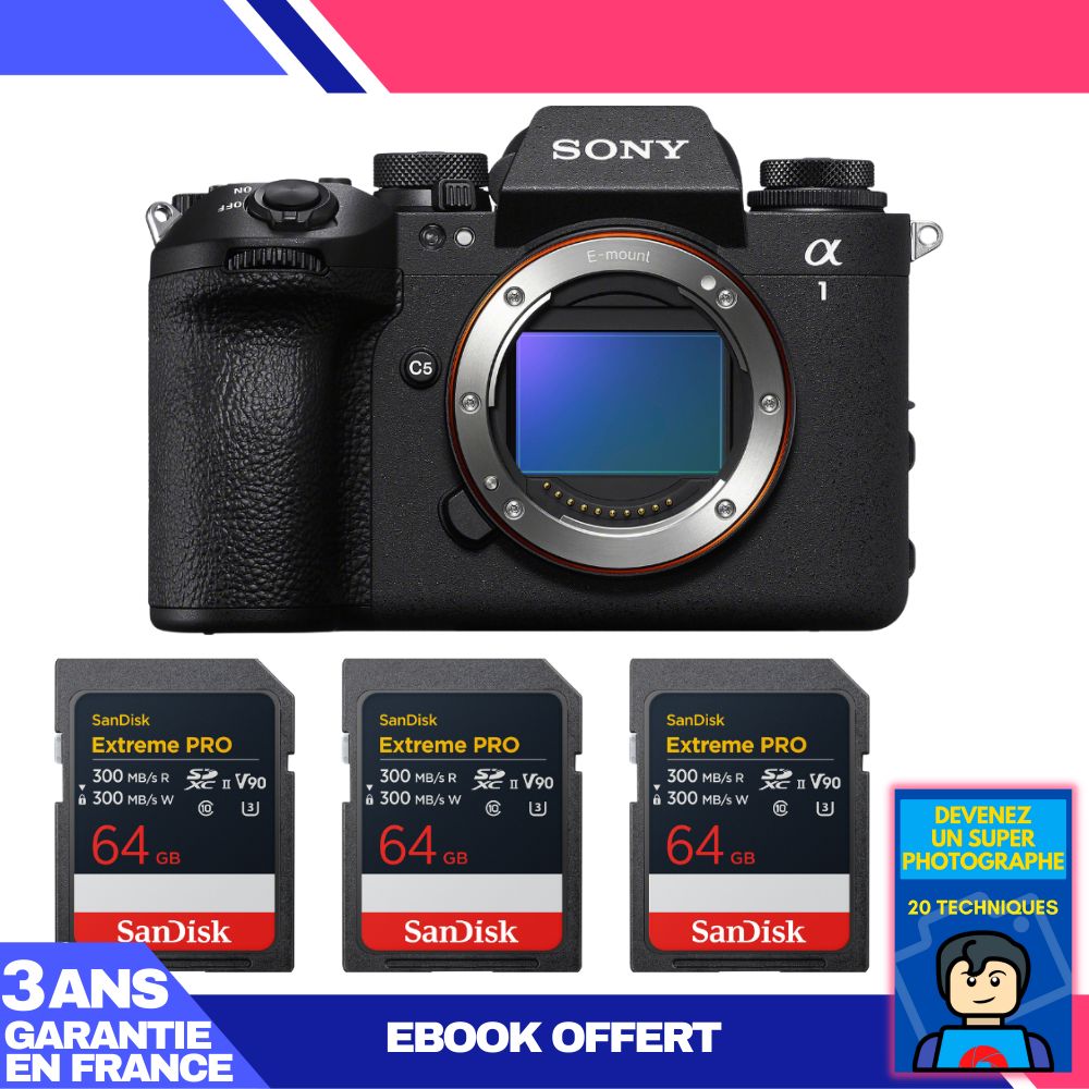 Sony Alpha 1 II Camera Body + 3 SanDisk 64GB Extreme PRO UHS-II SDXC Cards + Ebook: Become a Super Photographer