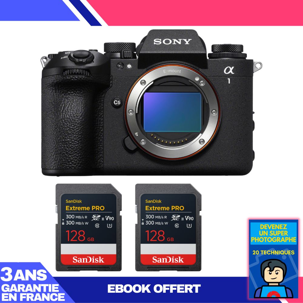 Sony Alpha 1 II Camera Body + 2 SanDisk 128GB Extreme PRO UHS-II SDXC Cards + Ebook 'Become a Super Photographer'