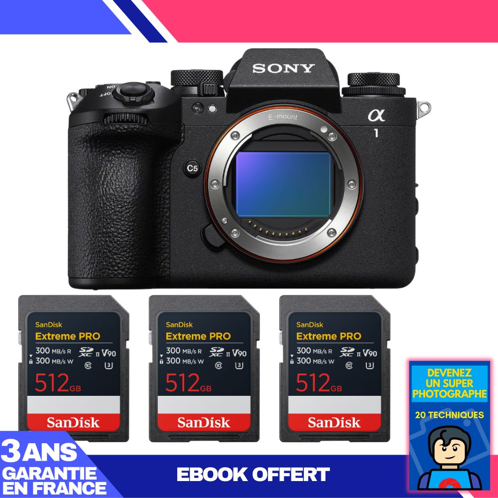 Sony Alpha 1 II Camera Body + 3 SanDisk 512GB Extreme PRO UHS-II SDXC Cards + Ebook: 'Become a Super Photographer'
