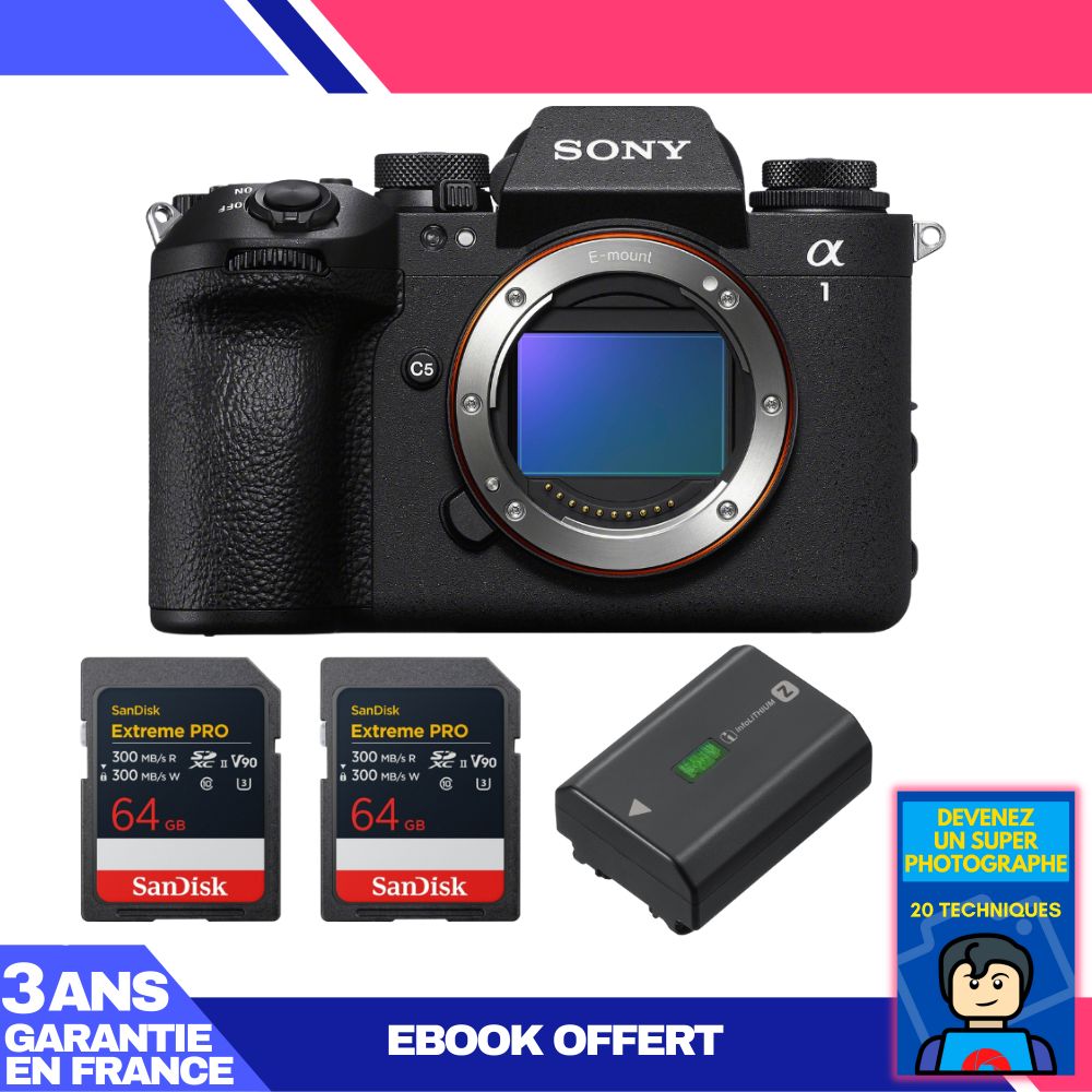 Sony Alpha 1 II Camera Body + 2 SanDisk 64GB Extreme PRO UHS-II SDXC Cards + Sony NP-FZ100 Battery + 'Become a Super Photographer' Ebook