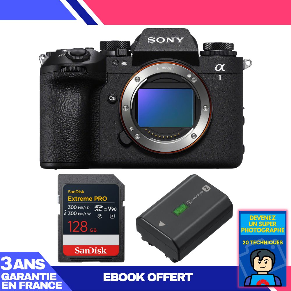 Sony Alpha 1 II Camera Body + 1 SanDisk 128GB Extreme PRO UHS-II SDXC + Sony NP-FZ100 Battery + 'Become a Super Photographer' Ebook