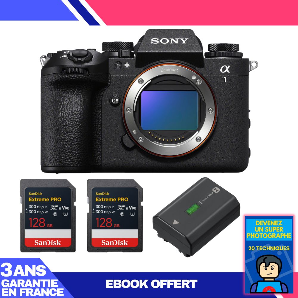 Sony Alpha 1 II Camera Body + 2 SanDisk 128GB Extreme PRO UHS-II SDXC Cards + Sony NP-FZ100 Battery + 'Become a Super Photographer' Ebook