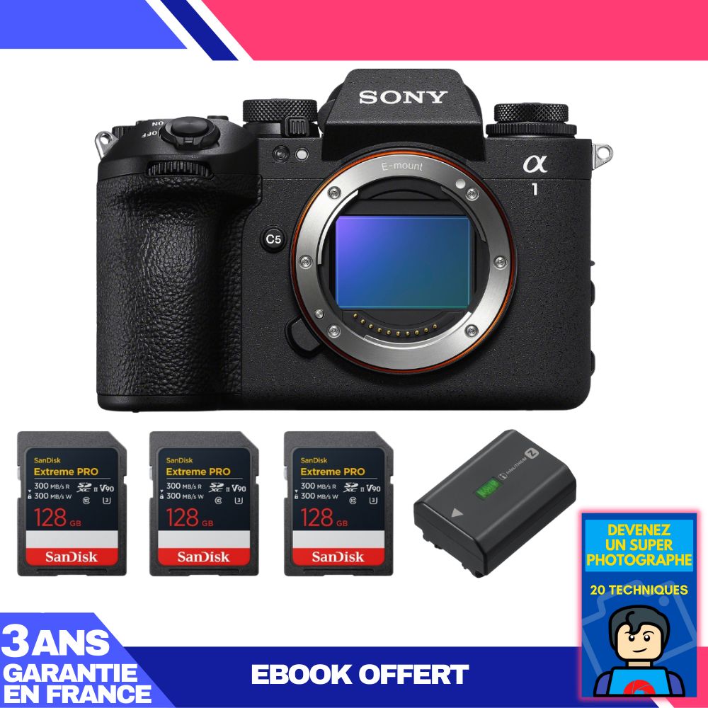 Sony Alpha 1 II Camera Body + 3 SanDisk 128GB Extreme PRO UHS-II SDXC Cards + Sony NP-FZ100 Battery + 'Become a Super Photographer' Ebook