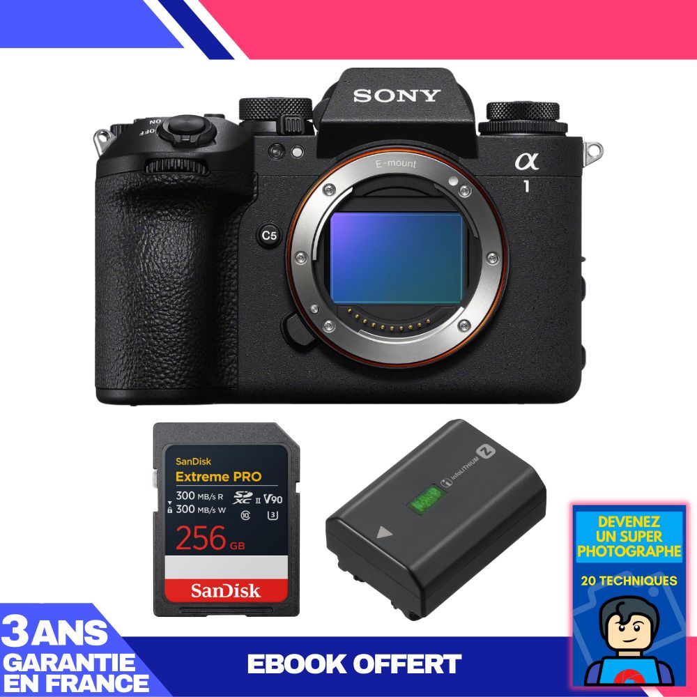Sony Alpha 1 II Camera Body + 1 SanDisk 256GB Extreme PRO UHS-II SDXC + Sony NP-FZ100 Battery + 'Become a Super Photographer' Ebook