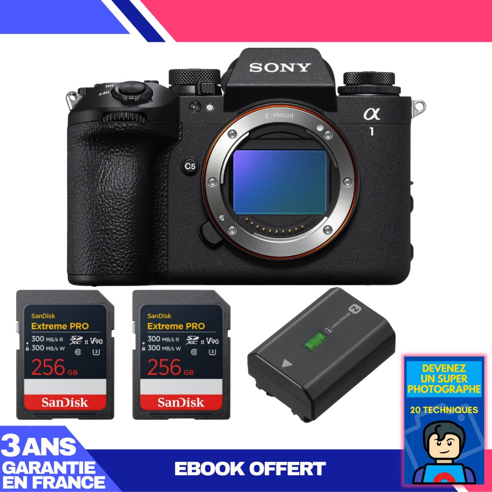 Sony Alpha 1 II Camera Body + 2x 256GB SanDisk Extreme PRO UHS-II SDXC Cards + Sony NP-FZ100 Battery + 'Become a Super Photographer' Ebook