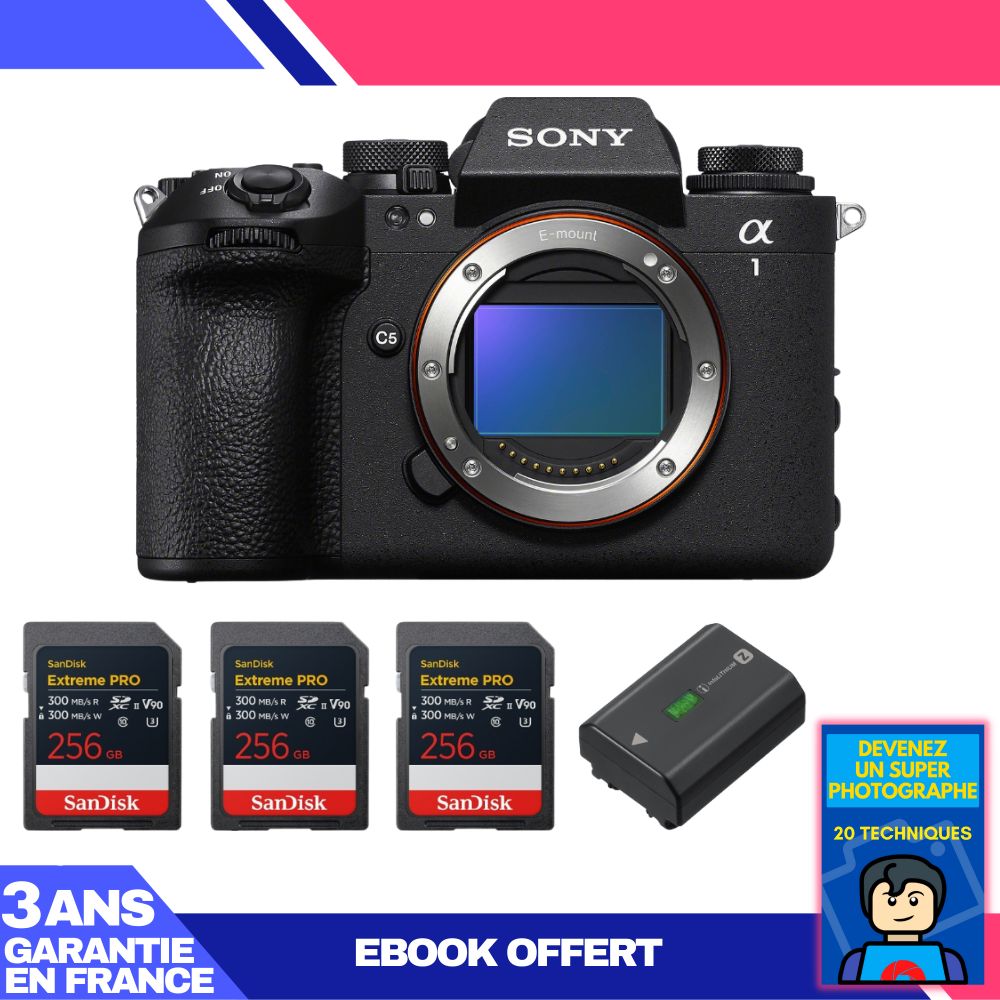 Sony Alpha 1 II Camera Body + 3 SanDisk 256GB Extreme PRO UHS-II SDXC Cards + Sony NP-FZ100 Battery + Ebook 'Become a Super Photographer'