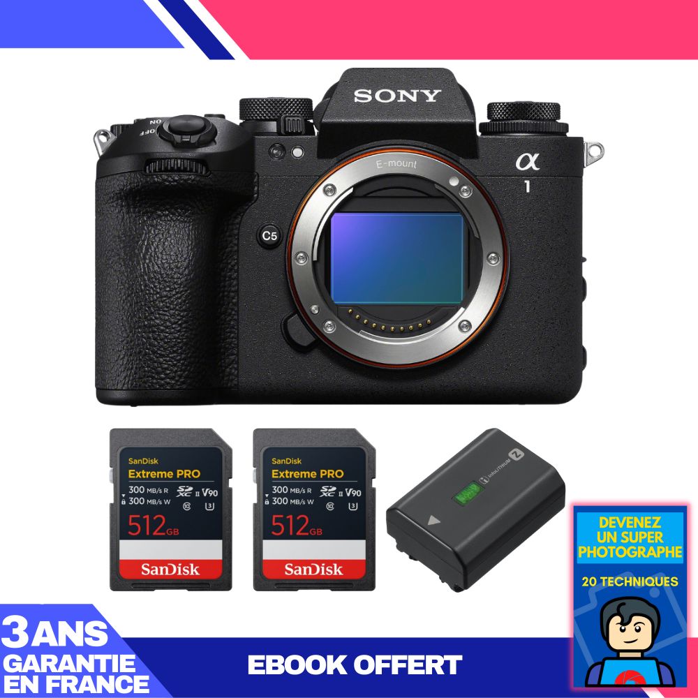 Sony Alpha 1 II Body + 2 SanDisk 512GB Extreme PRO UHS-II SDXC + Sony NP-FZ100 + Ebook 'Become a Super Photographer'