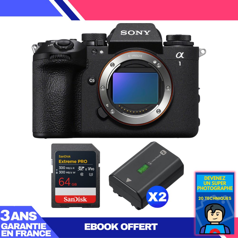 Sony Alpha 1 II Camera Body + 1 SanDisk 64GB Extreme PRO UHS-II SDXC + 2 Sony NP-FZ100 + Ebook 'Become a Super Photographer