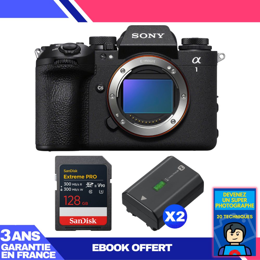 Sony Alpha 1 II Camera Body + 1 SanDisk 128GB Extreme PRO UHS-II SDXC + 2 Sony NP-FZ100 + Ebook 'Devenez Un Super Photographe