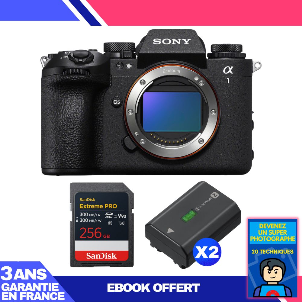 Sony Alpha 1 II Body + 1 SanDisk 256GB Extreme PRO UHS-II SDXC Card + 2 Sony NP-FZ100 Batteries + Ebook 'Become a Super Photographer'