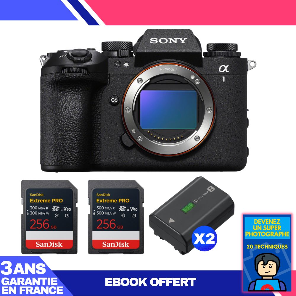 Sony Alpha 1 II Camera Body + 2 SanDisk 256GB Extreme PRO UHS-II SDXC Cards + 2 Sony NP-FZ100 Batteries + Ebook 'Become a Super Photographer'