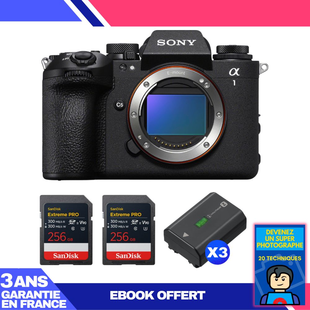 Sony Alpha 1 II Camera Body + 2 SanDisk 256GB Extreme PRO UHS-II SDXC Cards + 3 Sony NP-FZ100 Batteries + 'Become a Super Photographer' Ebook