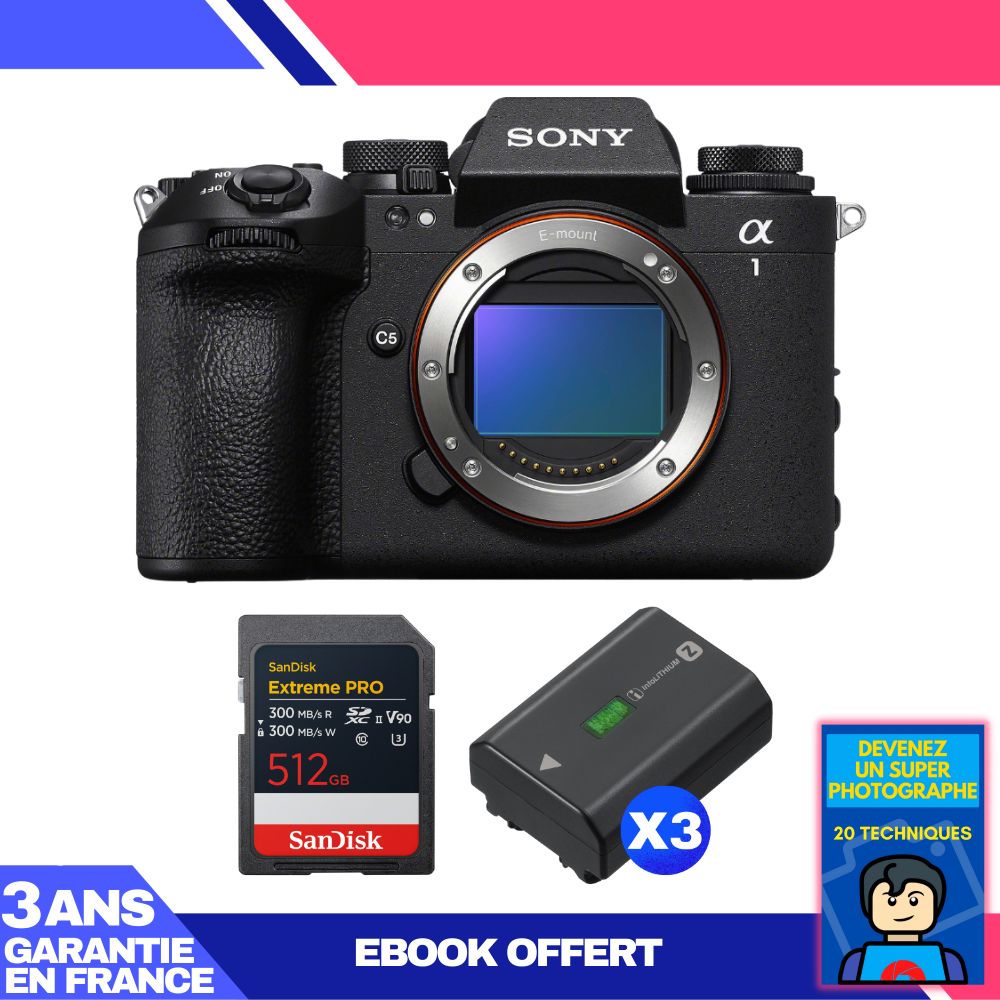 Sony Alpha 1 II Camera Body + 1 SanDisk 512GB Extreme PRO UHS-II SDXC + 3 Sony NP-FZ100 + Ebook 'Devenez Un Super Photographe