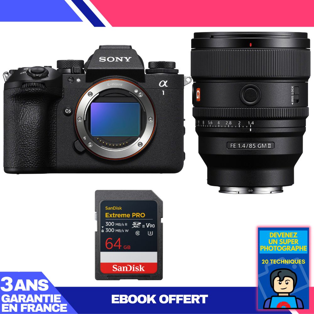 Sony Alpha 1 II Camera + FE 85mm f/1.4 GM II Lens + 1 SanDisk 64GB Extreme PRO UHS-II SDXC Card + 'Become a Super Photographer' Ebook