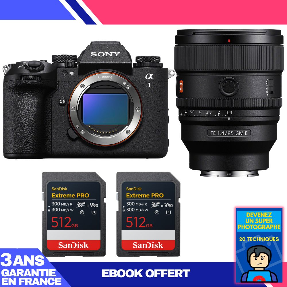 Sony Alpha 1 II Camera Body + FE 85mm f/1.4 GM II Lens + 2x SanDisk 512GB Extreme PRO UHS-II SDXC Cards + 'Become a Super Photographer' Ebook