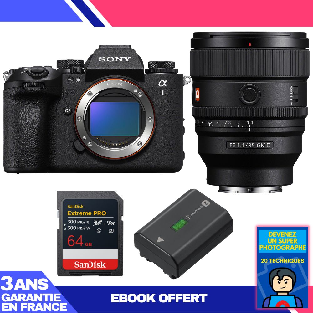 Sony Alpha 1 II Camera Body + FE 85mm f/1.4 GM II Lens + 1 SanDisk 64GB Extreme PRO UHS-II SDXC + Sony NP-FZ100 Battery + 'Become a Super Photographer' Ebook