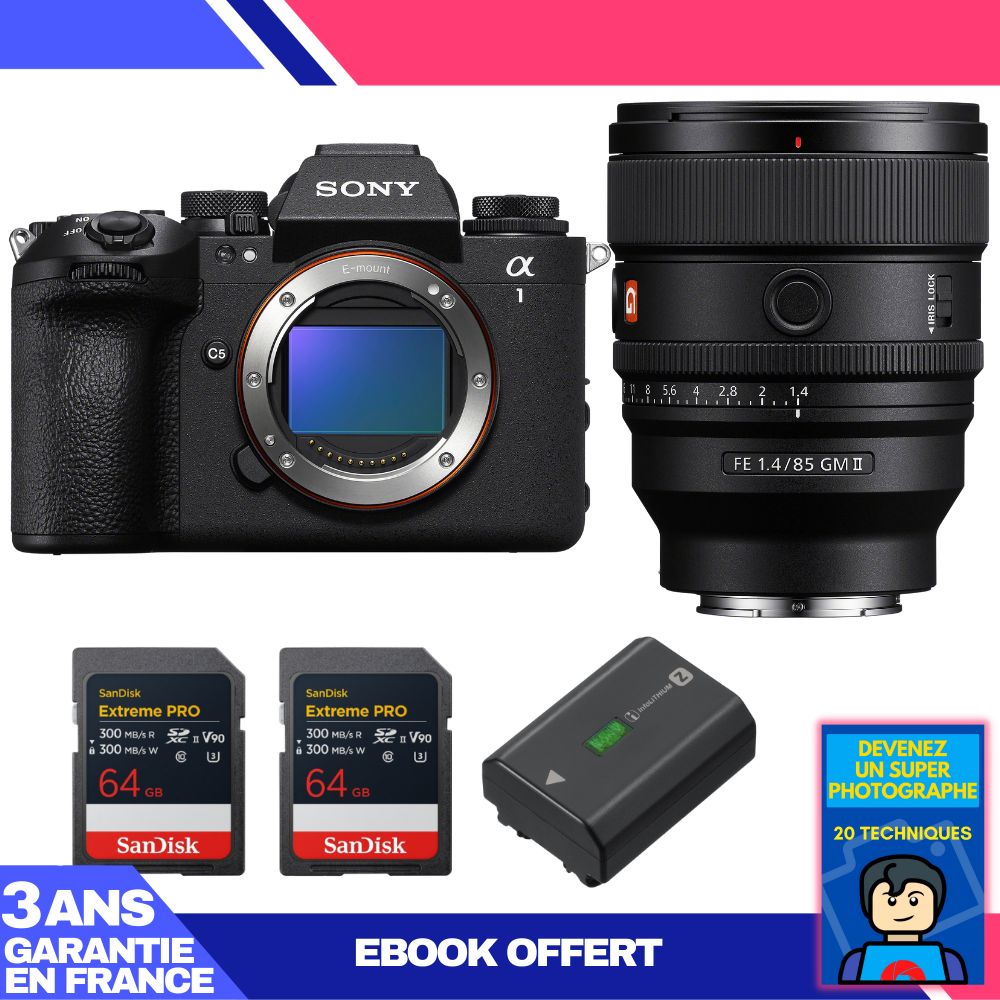 Sony Alpha 1 II Camera Body + FE 85mm f/1.4 GM II Lens + 2x SanDisk 64GB Extreme PRO UHS-II SDXC Cards + Sony NP-FZ100 Battery + 'Become a Super Photographer' Ebook